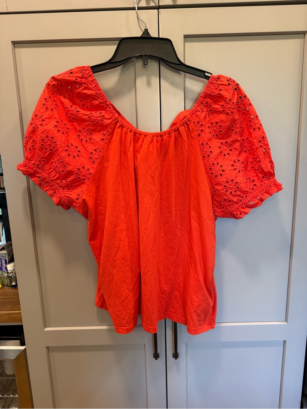 NWT J. Crew Bright Red Eyelet Puff Sleeve Top
